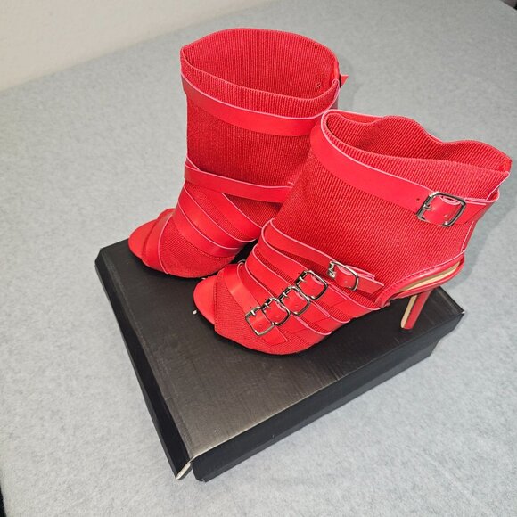 Nicole Miller Red Strappy Open-Toe Ankle Boot Heels Size 9 - Picture 2 of 10
